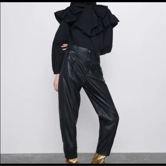 Zara Faux Leather Vintage Inspired Western High Rise Pants - Picture 8 of 8